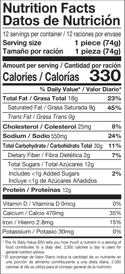 Nutritional facts cheese tequenos de queso manufacturers