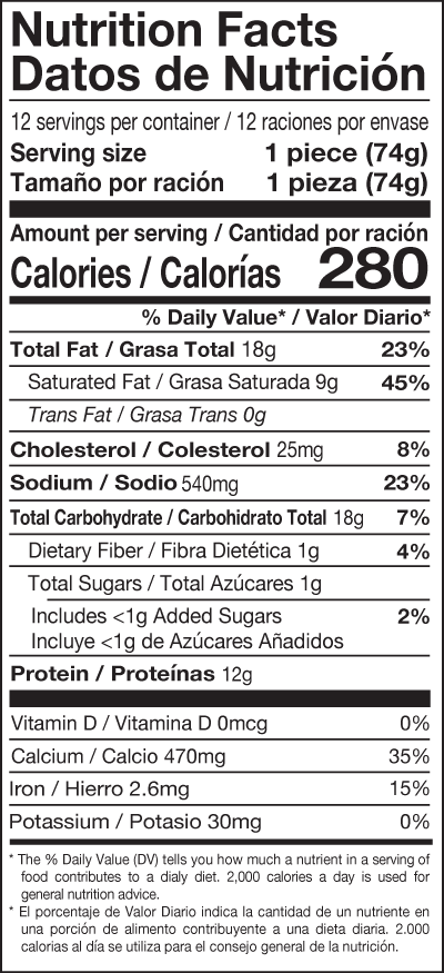 Nutritional facts cheese tequenos de queso manufacturers